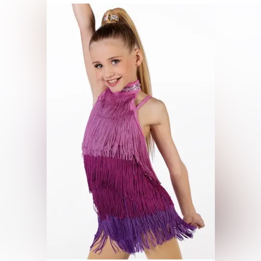 Weissman Ombré Purple Fringe Rhinestoned Dance Tap Jazz Costume- Medium Child